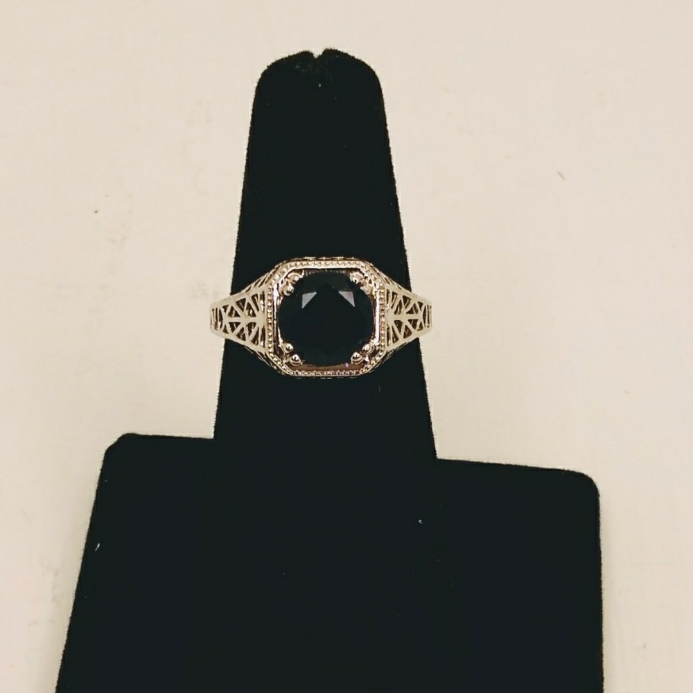 Simulated Saphire silver tone ring